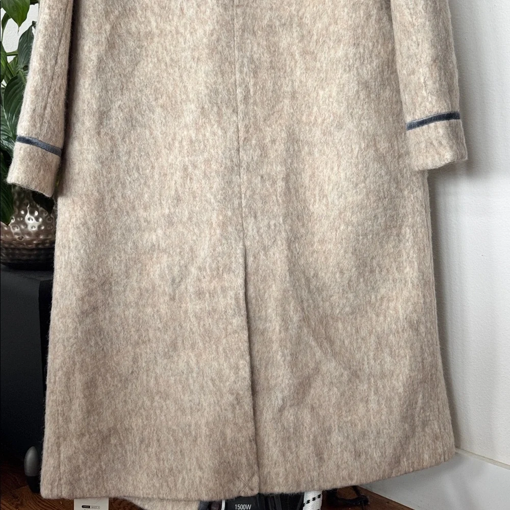 Motf Wool Blend Beige Ivory Long Duster Coat/Jacket Sz L Blue Velvet Trim - Picture 14 of 14